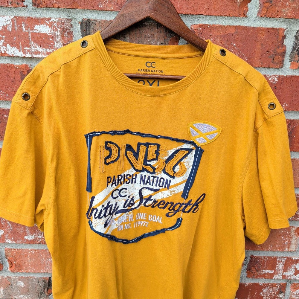 Parish Nation Graphic T-Shirt Mens 2XL Yellow Unity is Strength Streetwear - Picture 5 of 8